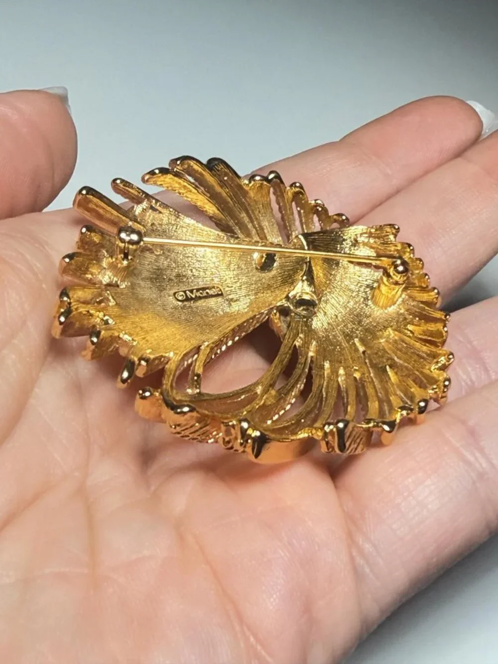 Monet Haystack Brooch Gold Tone Textured Fringe Vintage 2.25 inches